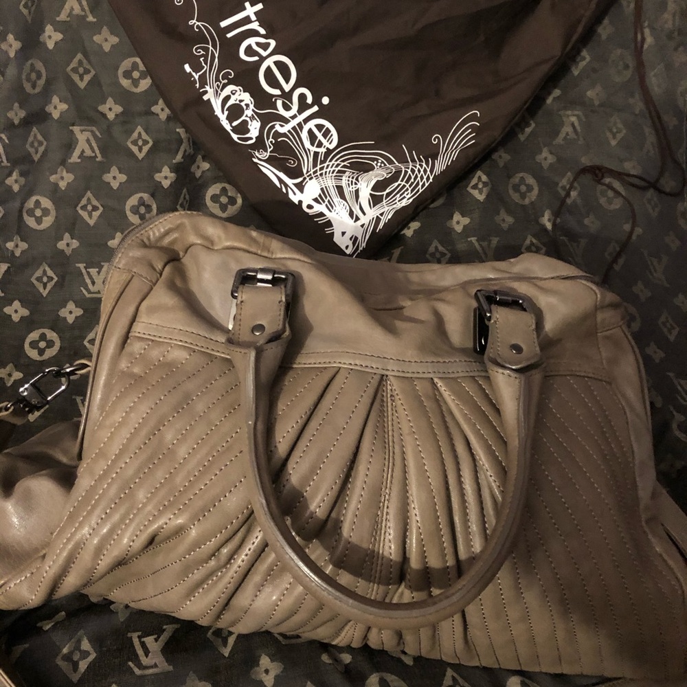 Treesje Pleated Satchel Leather Dark taupe bag.